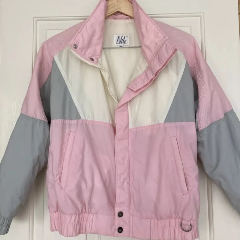 Vintage 80s 90s Nils Womens Ski Jacket Pink Sz 10 M Colorblock EUC Parka Coat